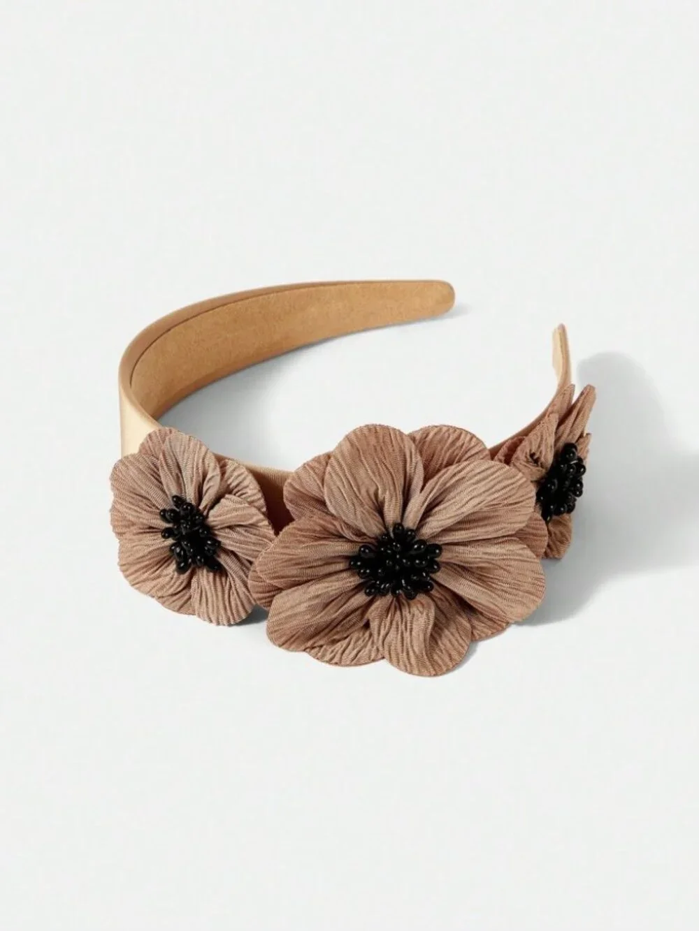 Brown Floral Headband with Black Beaded Centers
